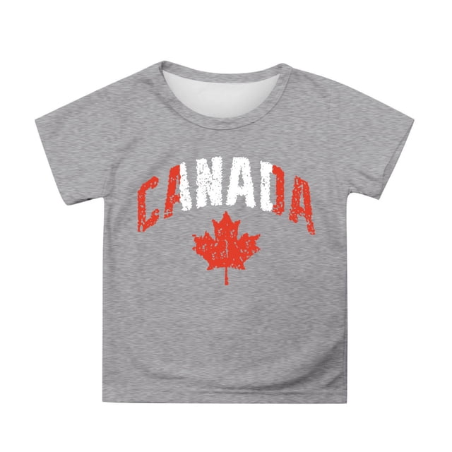 T-shirt à Manches Courtes pour Filles de la Fête du Canada, Col Rond d'Été, Coupe Décontractée, Chandails de Base