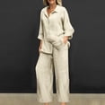 thumbnail image 2 of Miqool 2 Piece Sets for Women Summer Tracksuits Button Down Oversized Shirts and Wide Leg Long Pants Two Piece Lounge Sets Matching Outfits with Pockets, 2 of 6