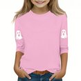 thumbnail image 2 of MKOSPLRT Chandails d'Halloween pour Enfants 3-12 Ans Garçons Filles T-Shirts Graphiques à Manches 3/4 Col Ras du Cou Coupe Ample Hauts Mignons Fantômes Citrouille T-Shirts, 2 of 4