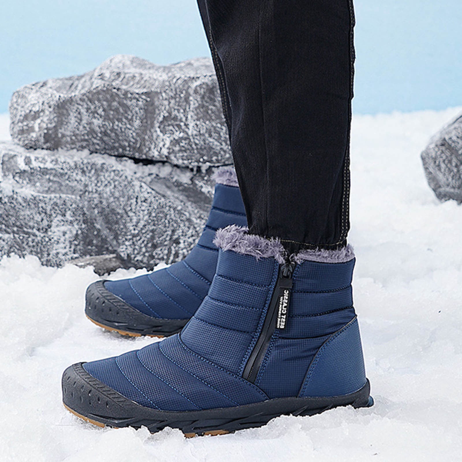 LSLJS Men Shoes Solid Color Winter Keep Warm Woolen Casual Zipper Short Boots, Men's Snow Boots
