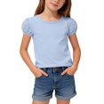 thumbnail image 1 of hengsof T-Shirts à Manches Courtes Bouffantes pour Filles, Col Ras du Cou, Coton Uni, Respirant, T-Shirt Décontracté d'Été, Hauts pour Enfants de 1 à 15 Ans, 1 of 8