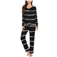 thumbnail image 2 of Timegard Pajamas Sets for Women 2 Piece Stripted Long Sleeve V Neck Ruched Top and Pants Fall Pjs Outfits, 2 of 5