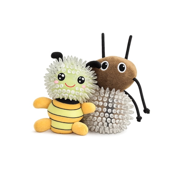 One Paw, lot de 2 jouets en peluche à picots pour chiens, jaune et marron, stimulants, pour chiens