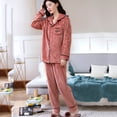 thumbnail image 4 of Ladies Fashion Flannel Solid Print Pocket Long Sleeve+ Long Pants Pajama Suit, 4 of 9