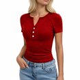 thumbnail image 2 of cfhntfmh Henley Shirts for Women Summer Short Sleeve Tops V Neck Basic Tees Fitted Ribbed Button up Beach Vacation Shirts, 2 of 6