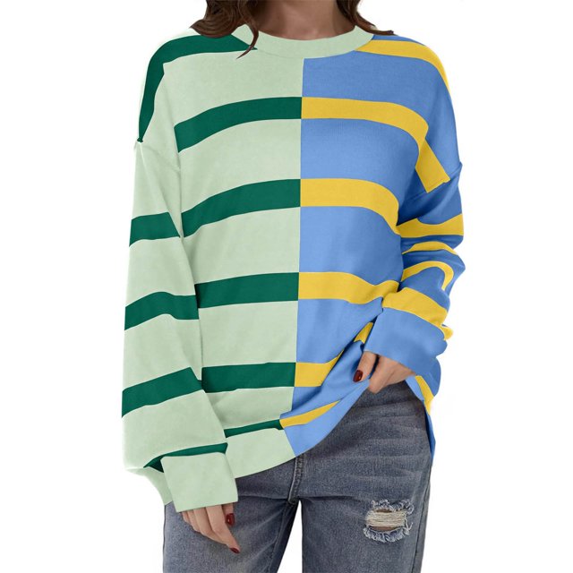 Rbaofujie Chandail à Capuchon pour Femmes, Mode Décontractée, Imprimé, Col Rond, Manches Longues, Haut à Enfiler, Chandails, Vert Menthe, Hauts de Chandail pour Femmes