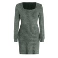 thumbnail image 4 of TJAZFJPA Robe d'Été pour Femmes Robe Chandail en Tricot avec Poches Col Carré Manches Longues Robes Évasées pour Femmes Robes Smockées pour Femmes, 4 of 9