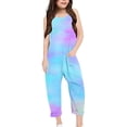 thumbnail image 2 of MIASHUI Girls Tie Dye Rompers Sleeveless Spaghetti Straps Jumpsuits Comfy Loose Trousers,Sky Blue,13-14 Years, 2 of 5