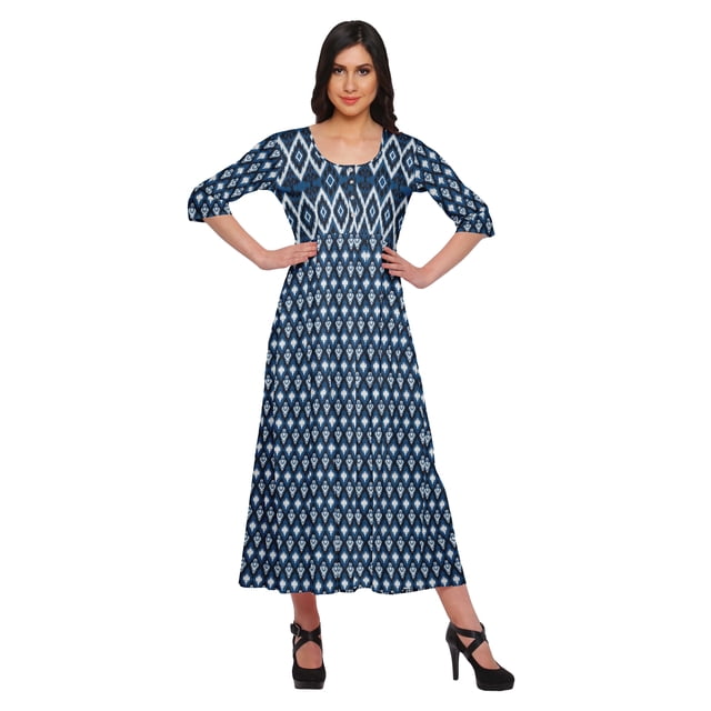 Moomaya Haut Indien Imprimé Robe Kurti Longue Tunique à Manches 3/4 Robes pour Femmes
