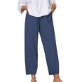 thumbnail image 1 of 2025 Women's Casual Pants Women's Solid Color Loose Women's Casual Pants Comfy Comfort and Linen Drawstring Women Casual Pants Suits Plus Size Elastic Waist Pocket Straight Joggers for Women Leg, 1 of 8