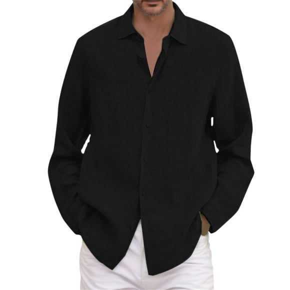 Ketyyh-chn99 Mens Dress Shirts Long Sleeve Fashion Male Summer Solid Casual Plus Size Loose Shirt Mens Turn Down Long Sleeve Shirt Black,3XL