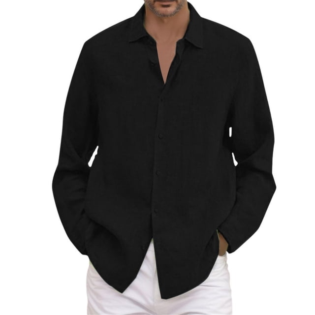 Kcodviy Homme Été Uni Décontracté Col Rabattu Grande Taille Chemise Ample Manches Longues Homme Col Rabattu Justaucorps Adulte Homme Chemise Manches Longues