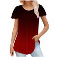 thumbnail image 1 of Besolor Hauts d'Été pour Femmes Tendance Dégradé Plissé Manches Courtes Chemises Décontractées Grande Taille Col Rond Blouse Habillée, 1 of 5