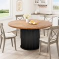 thumbnail image 3 of Round Dining Table 47 Inch for 4-6 People, Kitchen Table with Sturdy Waveform Metal Pedestal Base, Farmhouse Circle Table for Dining Room Kitchen, Brown (Not Included Chairs), 3 of 11