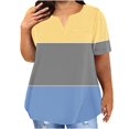 thumbnail image 1 of Timegard Plus Size Top for Women Notched V Neck Drop Shoulder Color Block Short Sleeve Casual Blouse, 1 of 5