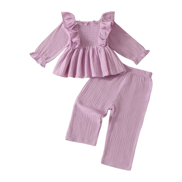 Ymyiu New Baby Girl Gifts Casual Baby Girl 2-Piece Outfit Set: Soft Infant Top + Comfy Toddler Pant (Light Purple,12-18 Months)