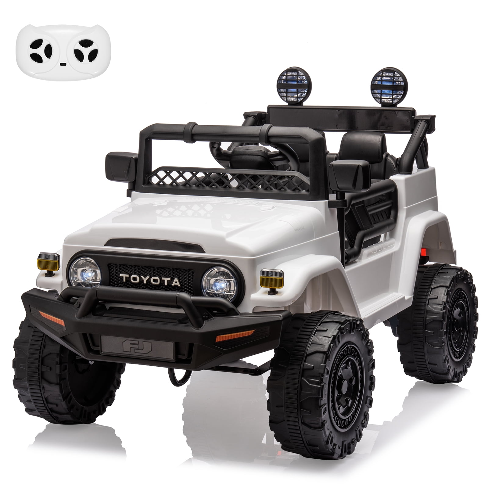 12V Toyota Licensed Kids Electric Ride-On Truck – Battery Car with Remote Control, LED Lights, Music, Double Doors, Safety Belt, Spring Suspension, EVA Tires, USB – White, 1 Unit