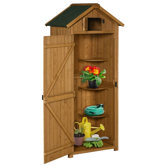 Outsunny 30" x 21" x 71" Garden Storage Shed, Tool Shed w/ Shelves, Brown