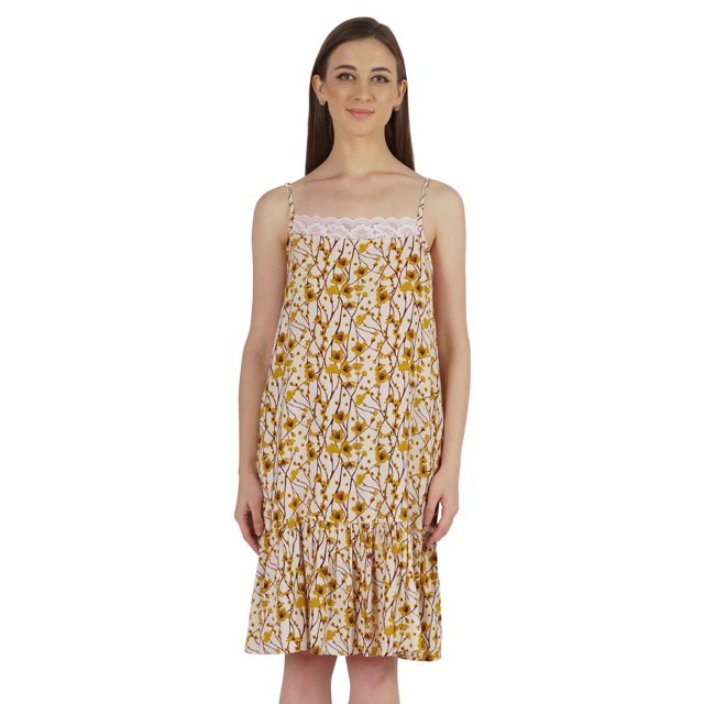 Bimba Nuisette en Rayonne Imprimée pour Femmes, Robe de Nuit à Bretelles Spaghetti, Nuisette Aguichant