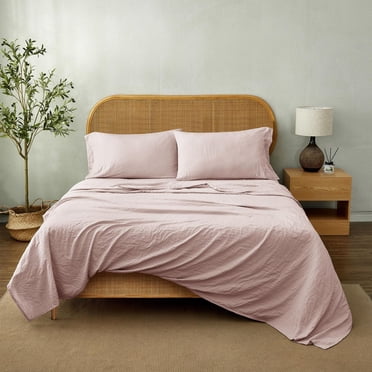 Mainstays Washed Ultra Soft Microfiber Bed Sheet Set, Queen, Pink Blush, 4 Piece