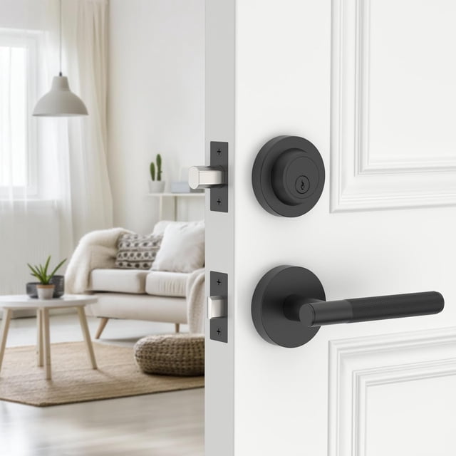 Poignées de Porte Mates Intérieures Moletées Intimité Poignées de Porte Levier de Porte Robuste pour Chambre Ou Salle de Bain Réversible Sans Clé pour Portes Gauche Droite AM