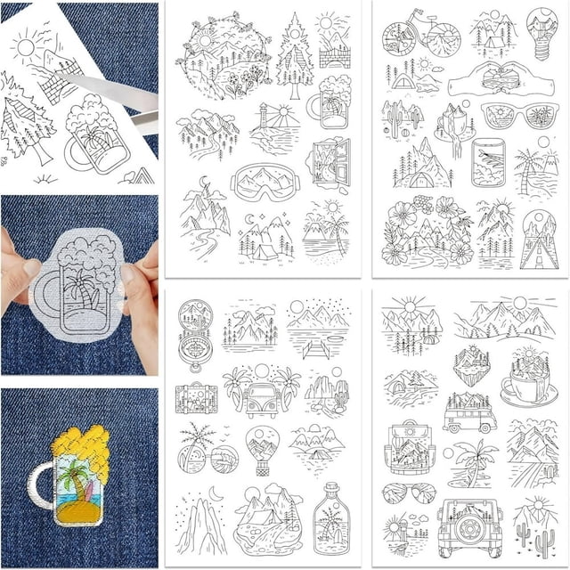 HLONK 4 Sheets 16Pcs Wedding Dress Water Soluble Hand Sewing Stabilizers for Fabric 11.6x8.2 Inch Embroidery Stitch Practice Embroidery Patterns Transfers for Embroidery Beginners Lovers