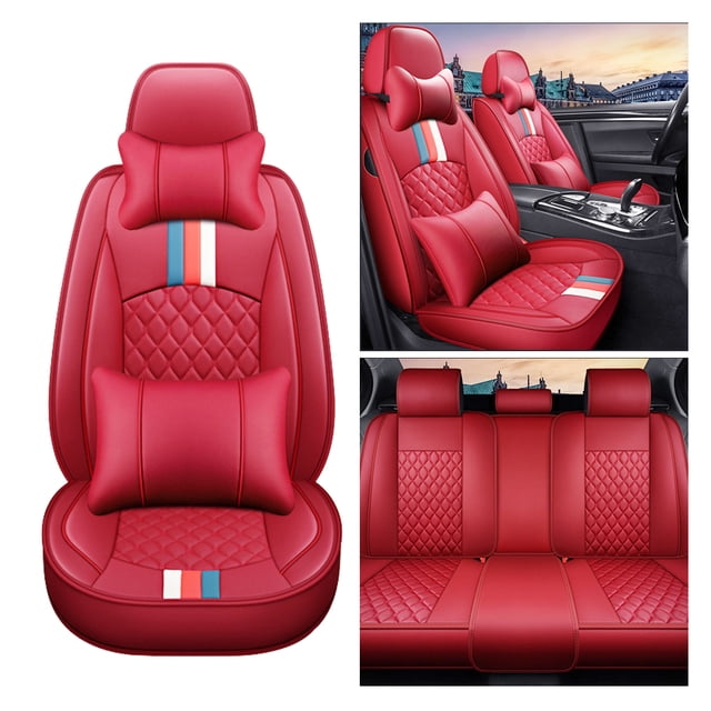 Maidao Car Seat Covers Leather Set for BMW for X4 2014-Present 5 Seats Front Rear Cushion Protector with Headrest Red