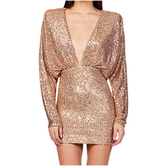 Pisexur Robes pour Femmes Robe de Cocktail à Col en V Profond Robe de Soirée à Paillettes de Mode Robe de Boîte de Nuit de Fête Tunique Dos Ouvert Robes de Retour à la Maison Robe Élégante pour Invitée de Mariage Robe Midi