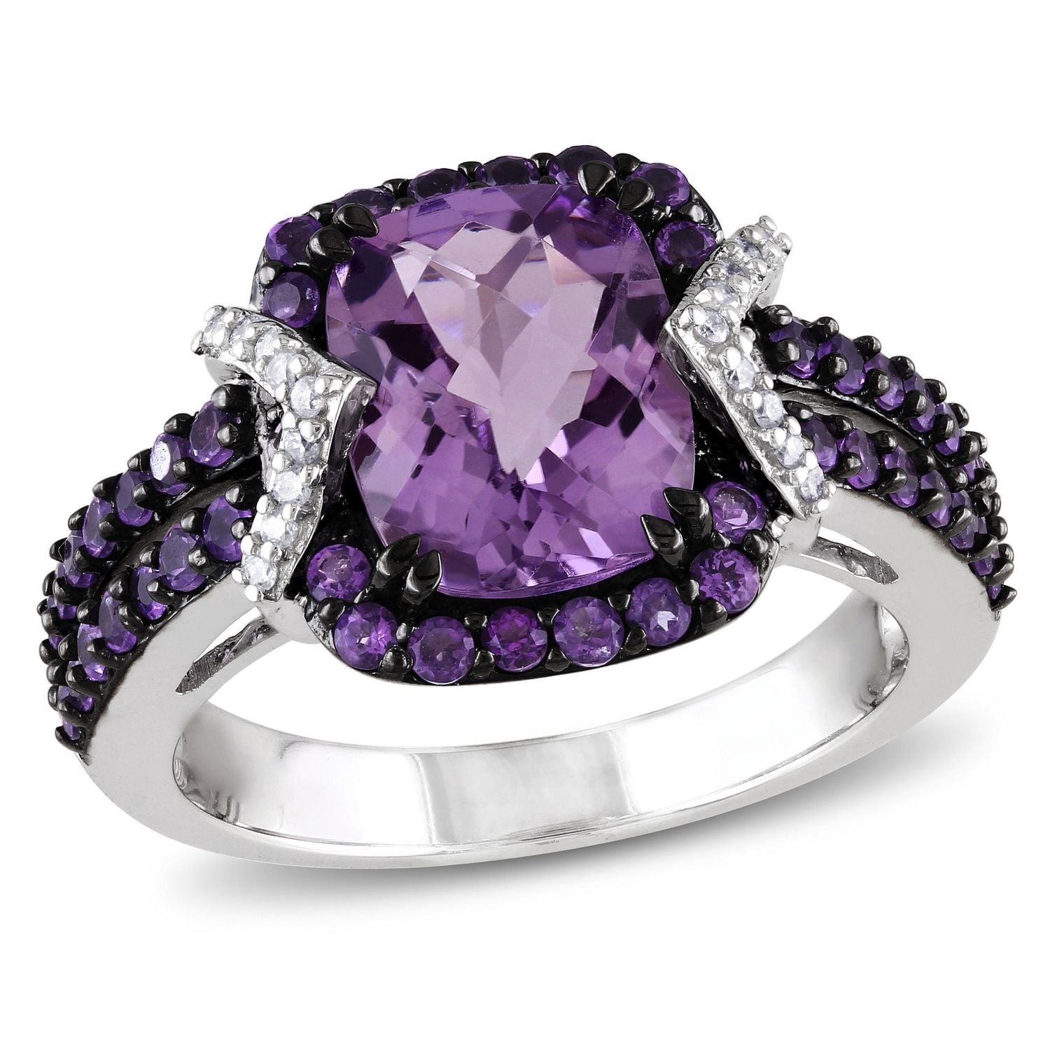 Bague cocktail Tangelo avec améthystes 3-1/3 CT PBT et diamants 1/6 CT poids total en argent sterling