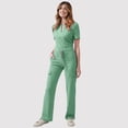 thumbnail image 1 of Women's V-Neck Top and Drawstring Pocket Pants Two-Piece Set for Care Workers - Comfortable Polyester Workwear in Multiple Colors, 1 of 2