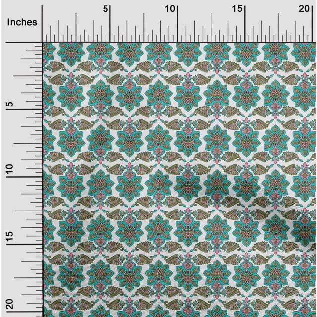 oneOone Georgette Viscose Fabric Floral & Paisley Block Printed Craft Fabric BTY 42 Inch Wide