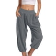 thumbnail image 2 of Timegard Womens Capri Pants Elastic High Waist Button Comfy Solid Color Casual Crop Pants with Pockets, 2 of 7