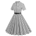 thumbnail image 3 of Birdeem Robe de Soirée Vintage à Manches Courtes et Col en V pour Femmes, Confortable pour l'Été, Imprimé à Pois, 3 of 7