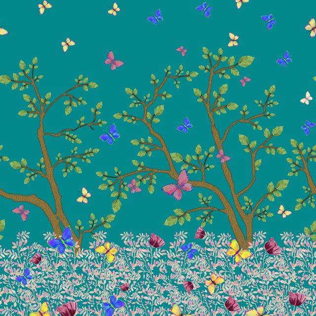 Soimoi Green Rayon Fabric Insect & Tree Panel Printed Fabric 1 Yard 42 Inch Wide