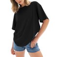 thumbnail image 1 of B91xZ Haut Court à Manches Courtes pour Femmes Mode Col Rond T-Shirt Manches Courtes Printemps Été Blouse Ample, Noir L, 1 of 4