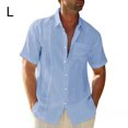 thumbnail image 5 of Wweixi Men's Button Down Shirt Boys Summer Pool Party Beach Walking Solid Color Simple Design Tops Daily Working Clothes Light Blue L, 5 of 5