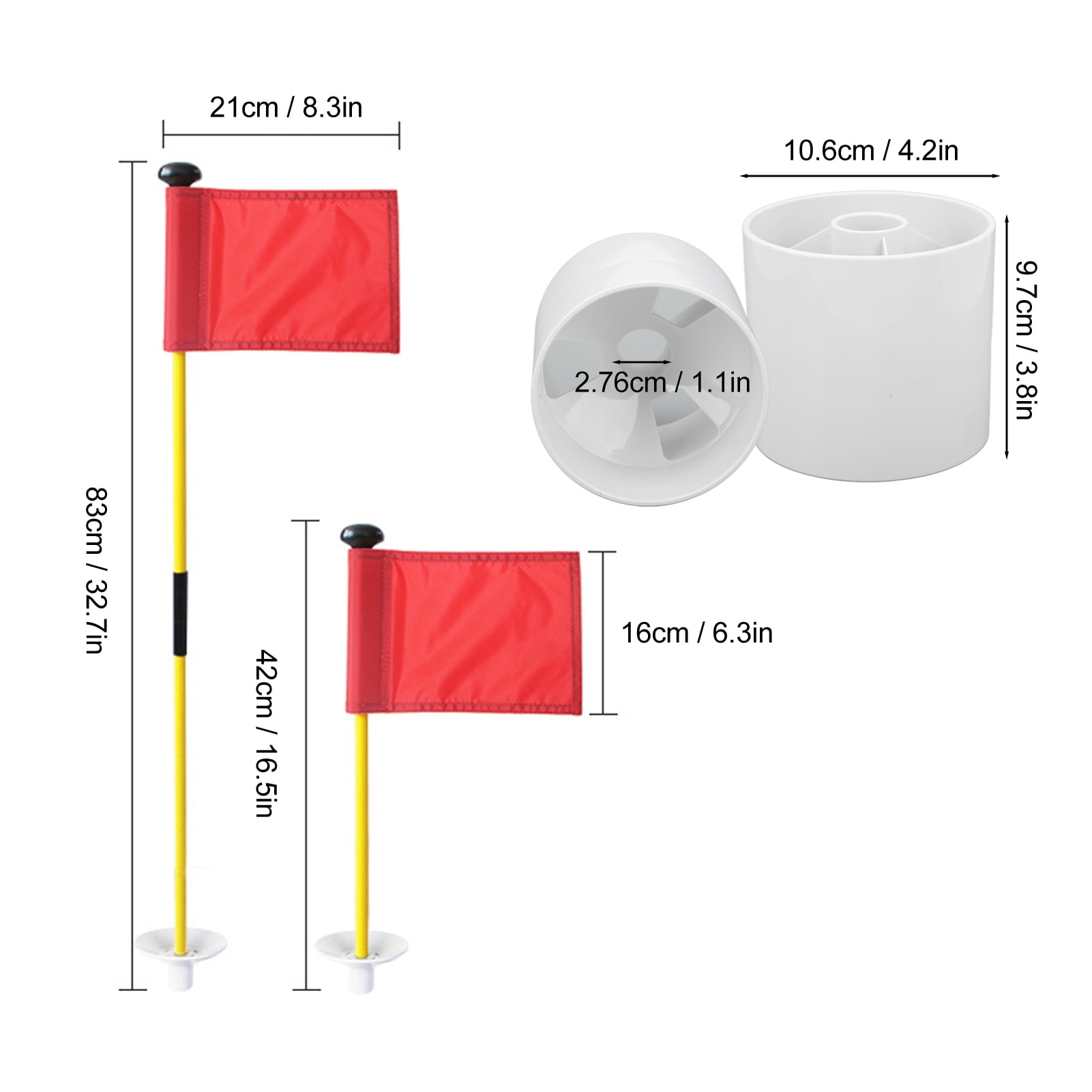 Ensemble de Coupelles et Trous pour Pin's de Golf, Drapeau, Mini, Vert, Bâton de Drapeau, Fournitures d'Entraînement de Cour, Portable, 2 Sections, Détachable, Rouge