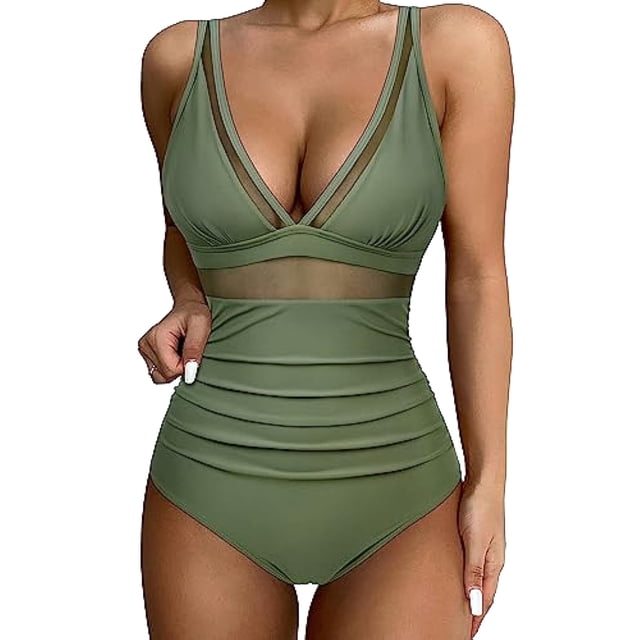 LSLJS Women's Swimsuit Mode Assortie Multi-Couleur Imprimée Ajustement Serré et Rassemblement Swimsuit