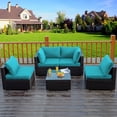 thumbnail image 2 of Costway 5PCS Patio Rattan Furniture Set Cushioned Sofa Chair TeaTableTurquoise, 2 of 10