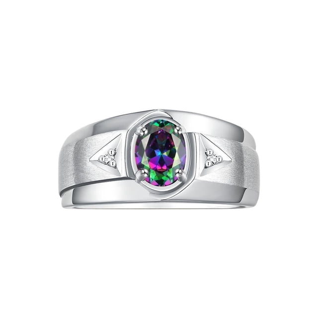RYLOS Men's Rings Sterling Silver Classic 7X5MM Oval Gemstone & Diamond Ring Alexandrite June Birthstone Rings For Men, Men's Rings, Silver Rings, Size 10