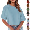 thumbnail image 1 of QIPOPIQ T-Shirts Surdimensionnés pour Femmes Col Rond Manches Courtes Hauts d'Été Décontractés Légers Amples Blouse Asymétrique Haute-Basse Liquidation, 1 of 8