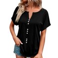 thumbnail image 1 of Birdeem Chemise à Col en V Boutonnée Unie d'Été pour Femme à Manches Courtes avec Revers, 1 of 8