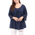 thumbnail image 1 of GRACE & GRANDEUR Women's Plus Size  Casual Solid Raglan Sleeves Tops Blue 3X, 1 of 7