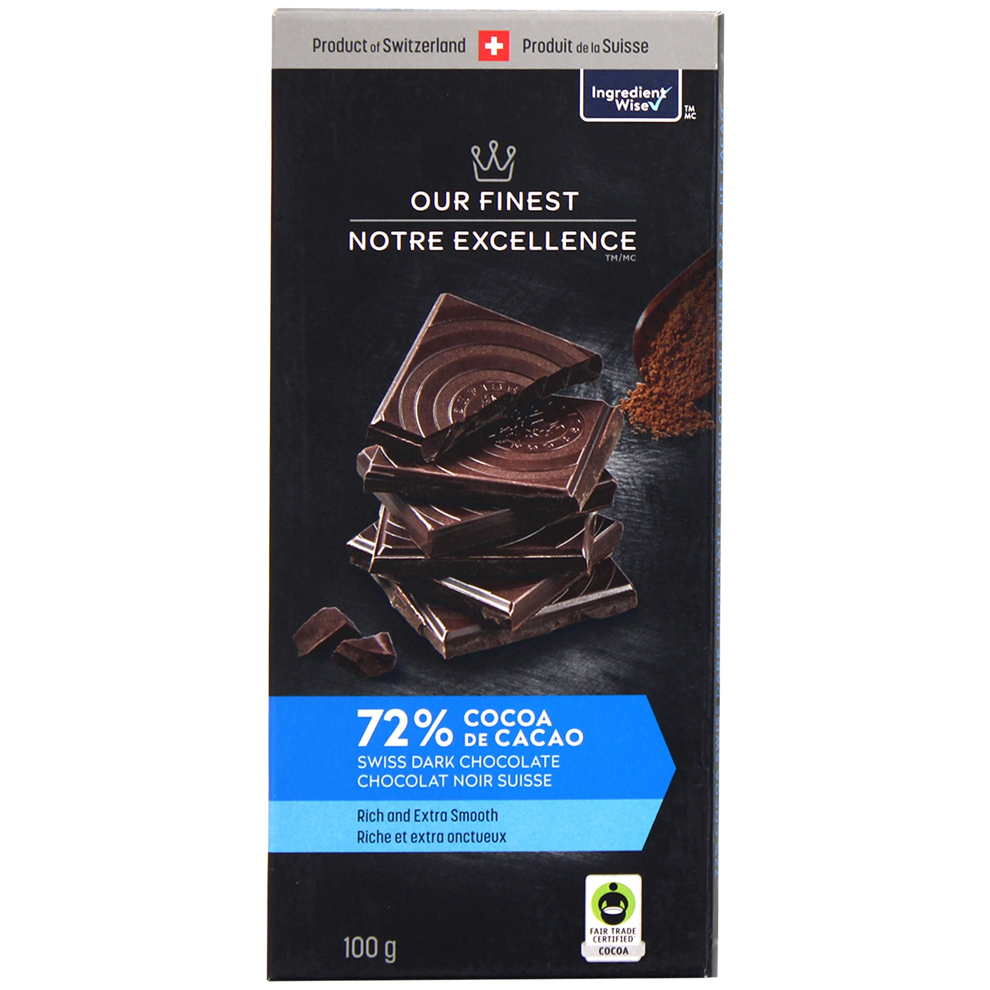 Our Finest Swiss Dark Chocolate bar, 72% Cocoa