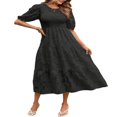 thumbnail image 1 of EIMELI Femmes Été Soufflé Manches Robe Smoking Floral en Vrac Fluide Robe Haute Taille Dentelle Floral Étagé Midi Robe Bleu Ciel XL, 1 of 4