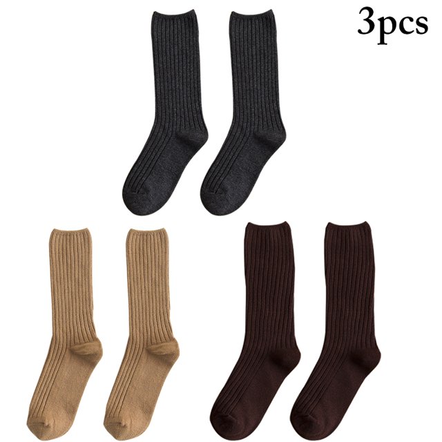 3 Pairs Solid Color Crew Socks Breathable Cotton Socks Athletic Socks for Women