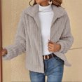 thumbnail image 2 of WEIYLL Womens Fleece Jacket Solid Color Warm Plush Zipper Pocket Long Sleeved Lapel Beige Fall Tops Size M, 2 of 9