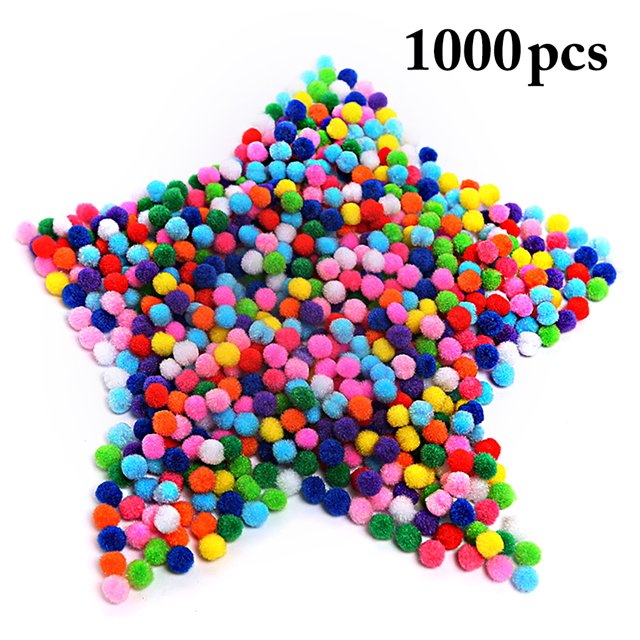 1000PCS 0.39'' Pom Pom Ball Mini Decorative DIY Craft Ball Craft Pom Pom. A collection of 1000 multicoloured polyester pom pom balls, each with a diameter of 1cm (0.39in), arranged in a star shape. Ideal for DIY crafts, party decorations, and creative projects.