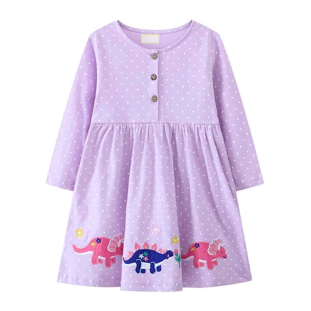 MIASHUI Robe Fleurie à Manches Longues pour Filles, Robes Décontractées pour Tout-Petits, Violet Pâle, 2-3 Ans