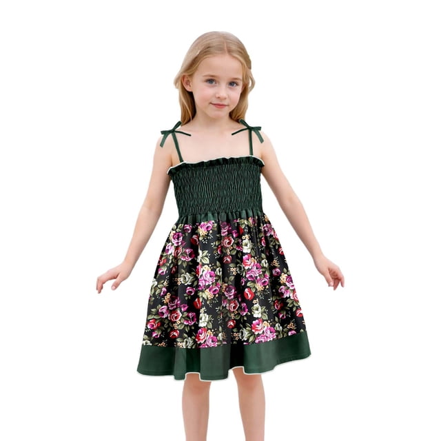 Robes pour Filles Robe à Bretelles à Imprimé Floral pour Bébés Filles Design Estival Léger avec Liens Ajustables pour Tenue Décontractée et Plage